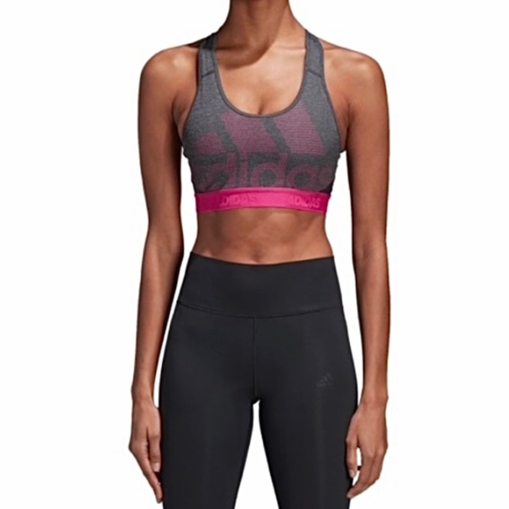 🍩Adidas sports bra gray/pink xs new